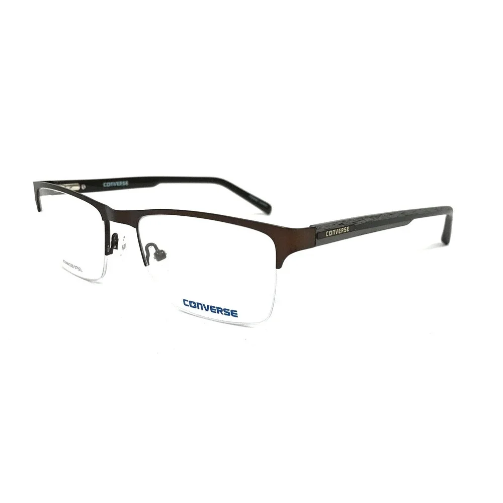 Converse Eyeglasses Frames Q108 BROWN Rectangle Wood Grain Half Rim 53-18-140